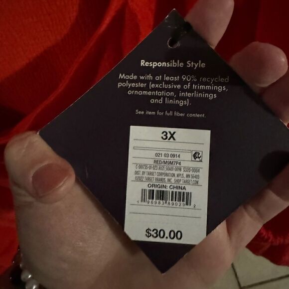 Ava & Viv Balloon Sleeve Wrap Dress Sweetheart Neckline Red NWT Size 3X - Picture 8 of 8